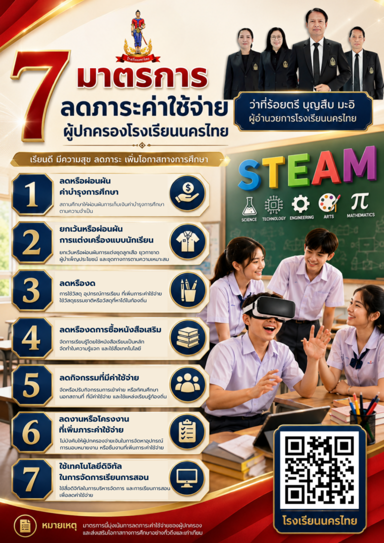 7 มาตรการลดภาระค่าใช้จ่ายผู้ปกครอง โรงเรียนนครไทย